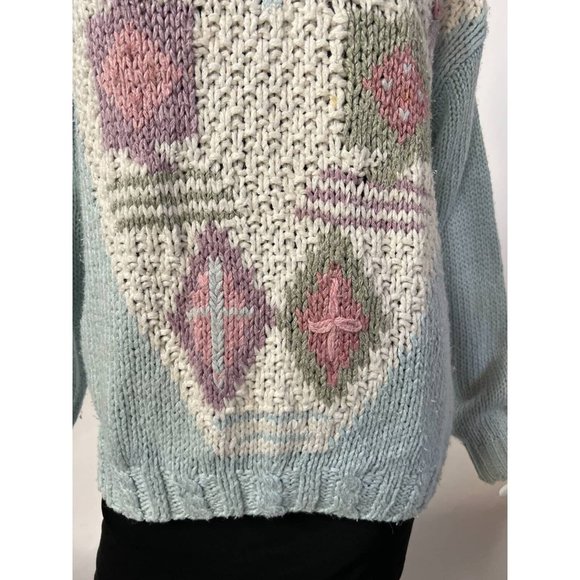 Vintage Huntington Ridge Womens Pullover Sweater Blue V Neck Chunky Hand Knit M - Picture 3 of 12